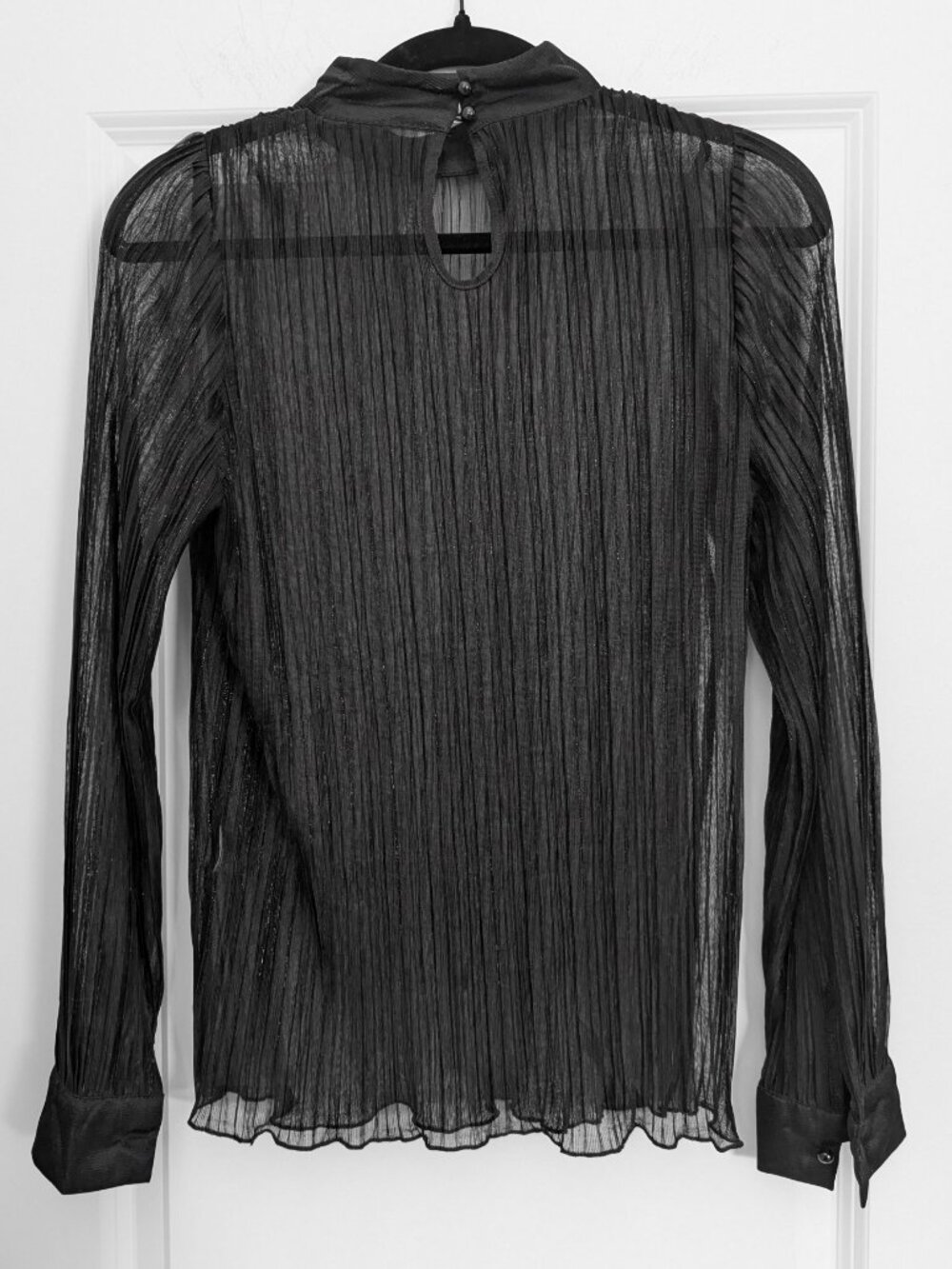 Sheer Black and Metallic Silver Pinstriped Blouse - Corporate Goth, Minimalist - Picture 4 of 8